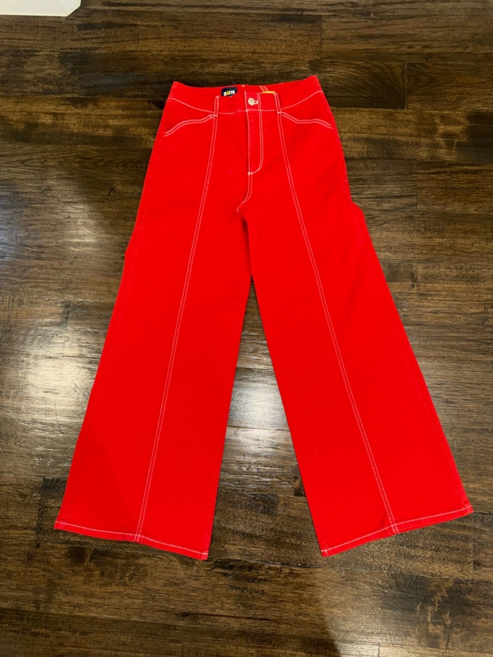 Anthropologie Maeve The Delaney Seamed Wide Leg Red Jeans - Picture 3 of 10